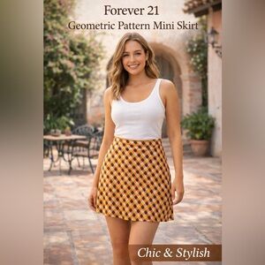Forever 21 Orange Geometric Pattern Mini Skirt NWOT